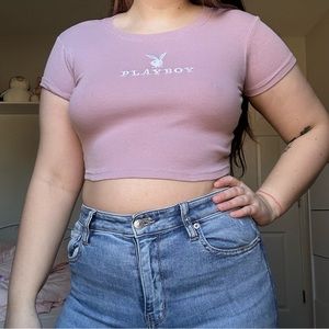 purple playboy bunny crop top shirt